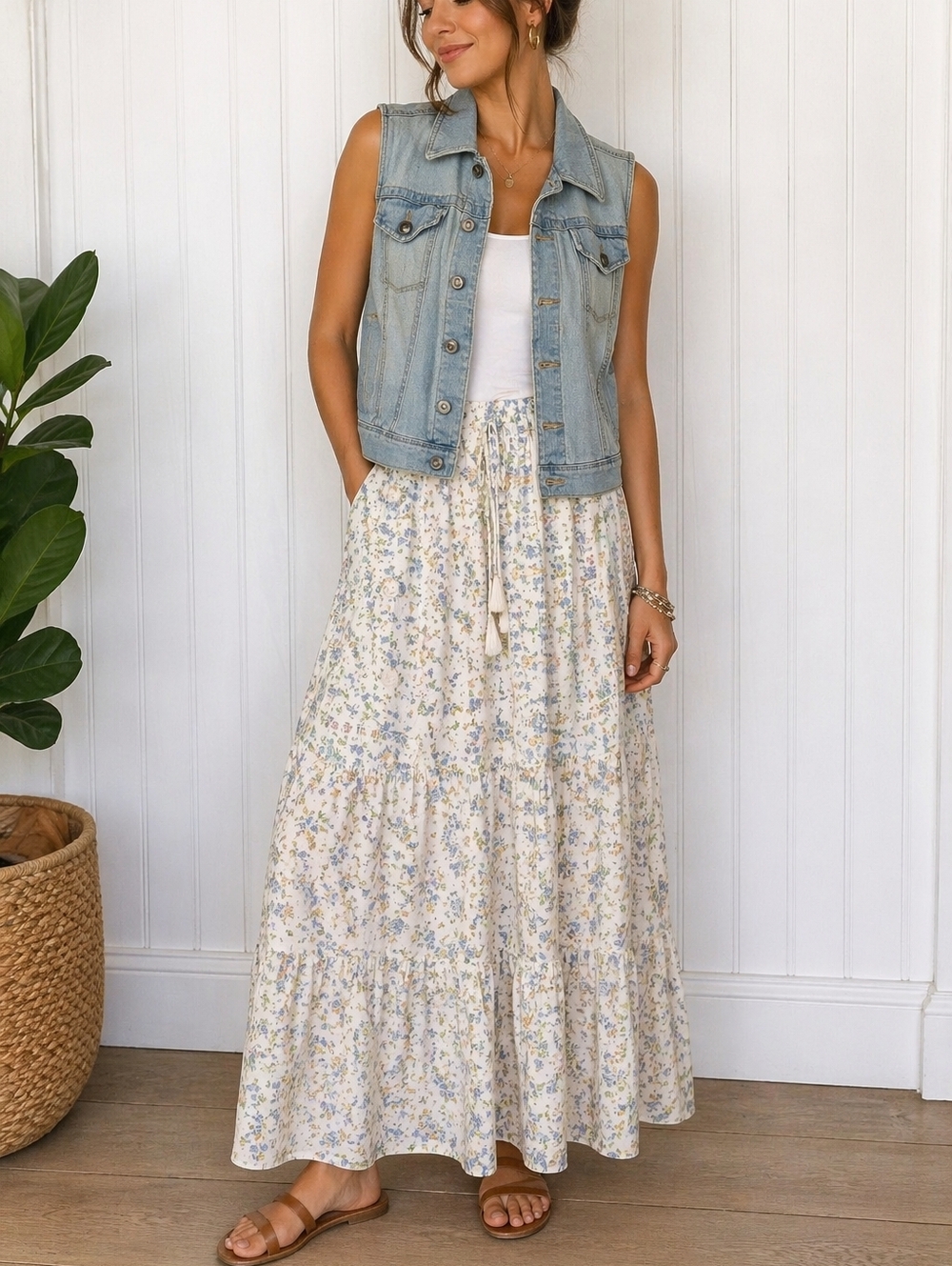 LC LAUREN CONRAD Lightwash Cropped Denim Vest Sz M